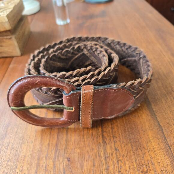 Vintage Braided Genuine Leather Belt Women\'s 36 Brown Soft Suede Reverse Western main image 5